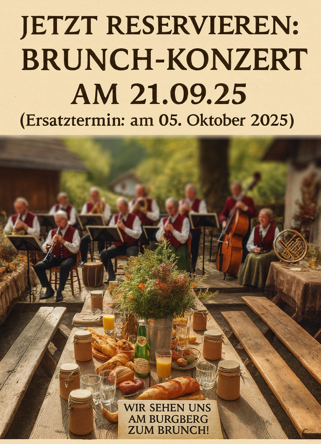 Brunch-Konzert auf dem Burgberg mit Musikverein Wittental und Frühstücksbuffet im Waldrestaurant Zähringer Burg am 21. September 2025